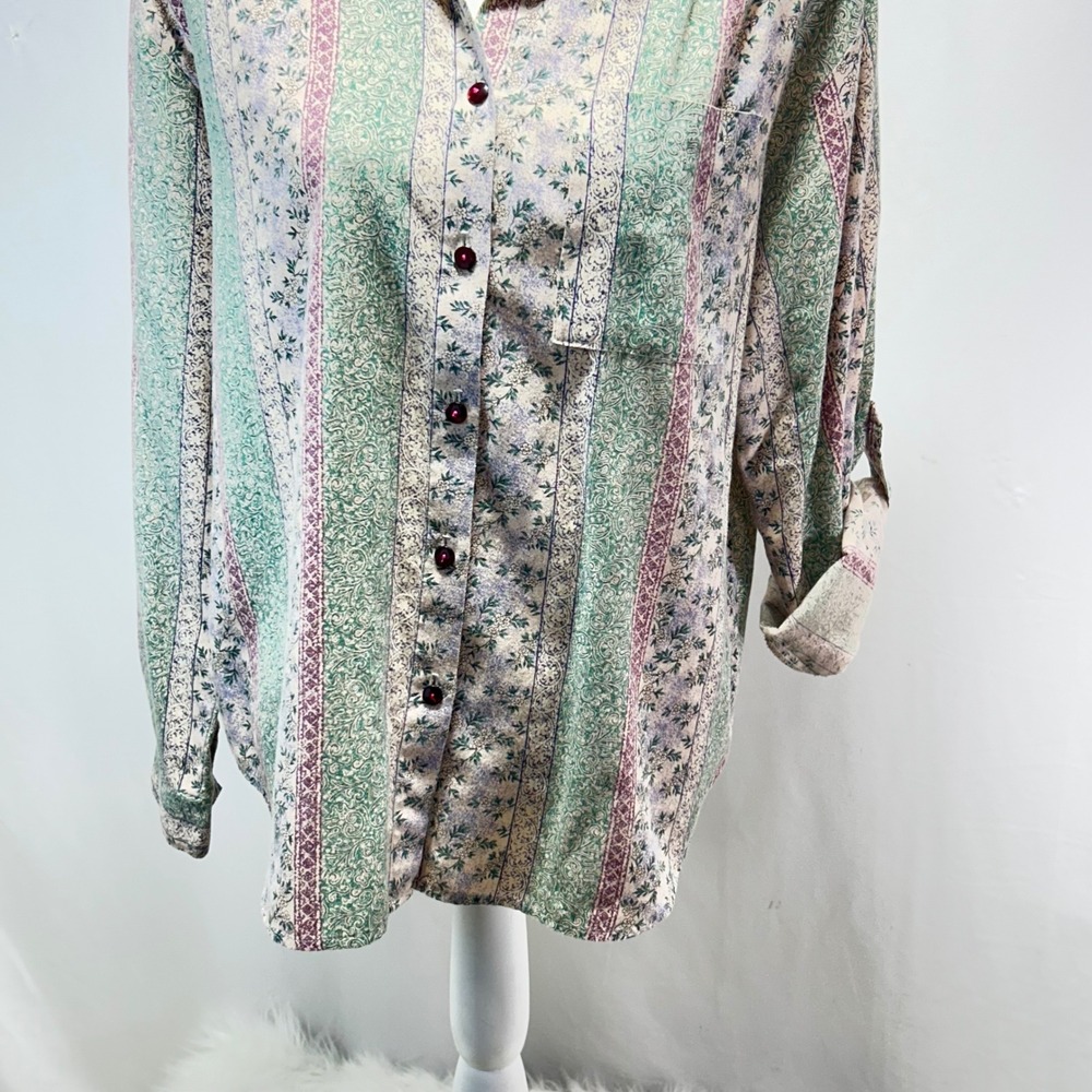 Cascade Blues Women's Size L Floral Striped Button Up Shirt Made in USA - Picture 4 of 8
